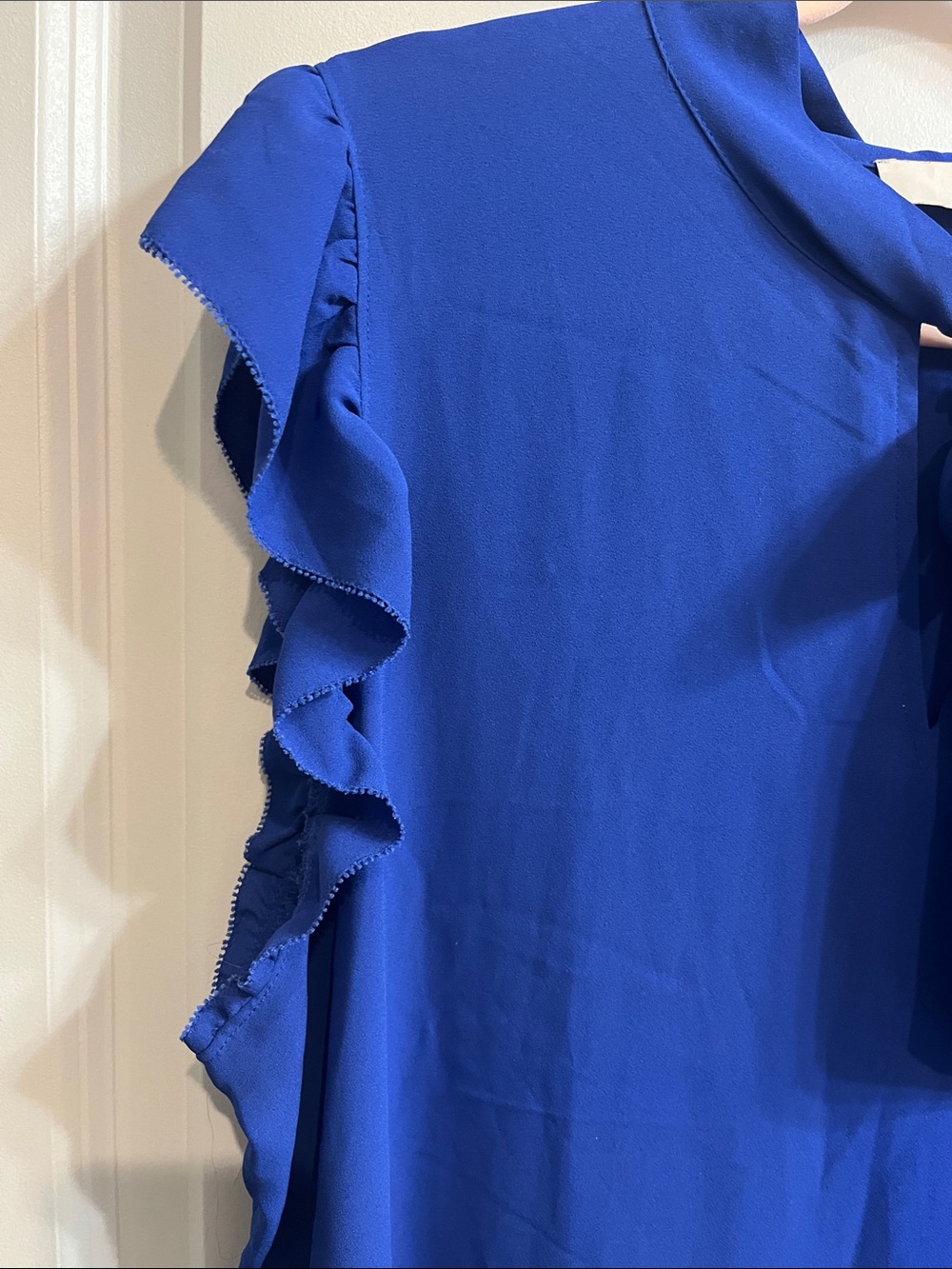 LOFT Cobalt Tie-Neck Flutter Sleeve Blouse - Picture 4 of 13